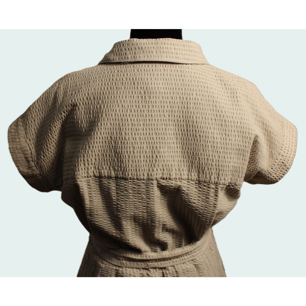 Chaps Women's Cream Seersucker Belted Shirt Dress Size 12 Short Sleeve - Picture 9 of 13